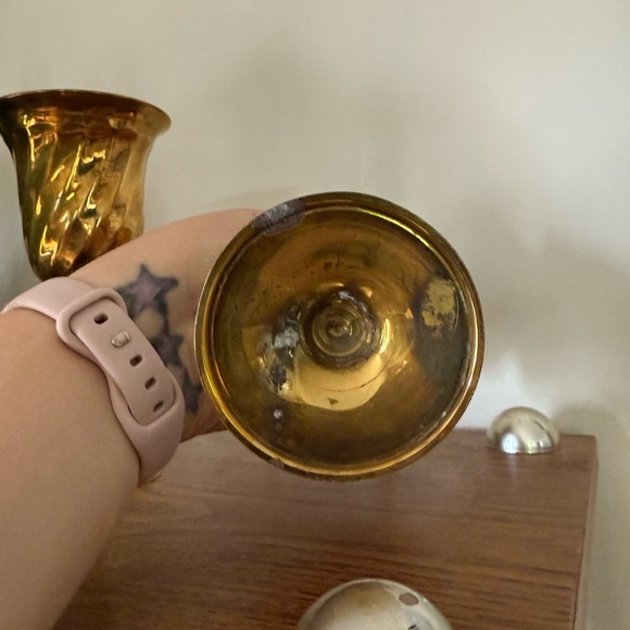 Vintage Solid Brass Wine Goblets Made In India Set Of 2 - Picture 5 of 8